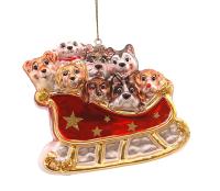 Игрушка на ёлку Щенки в санях 10см 13348