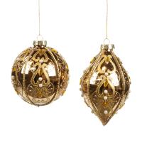 Шар на ёлку с декором 10см золотой