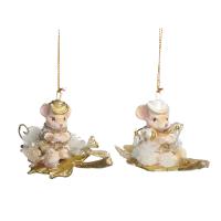 Ёлочная игрушка Мышка на листе 7см