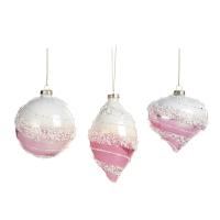 Шар на ёлку 10см бело-розовый