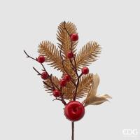 685250.420 Декоративная еловая веточка с яблоком 28см