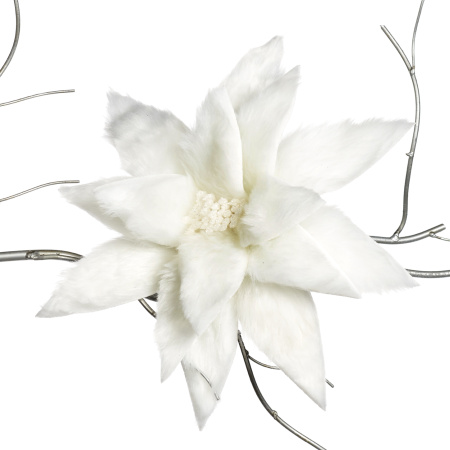 Цветок Пуансеттии на клипсе 34см белая
