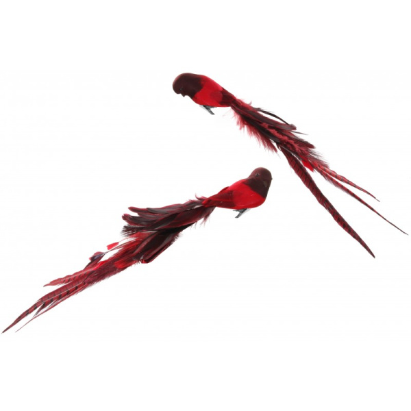 Украшение на ёлку Птичка на клипе 50см красный