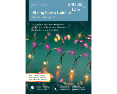 Светодиодная гирлянда Micro 240 розовых и белых LED огней 12м