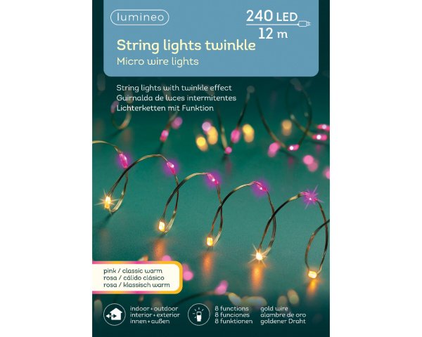 Светодиодная гирлянда Micro 240 розовых и белых LED огней 12м