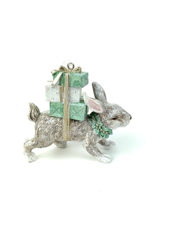 Игрушка на ёлку Кролик с подарками 9см серый