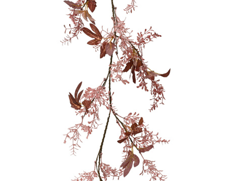 Гирлянда декоративная с ветками и листьями 130см розовая