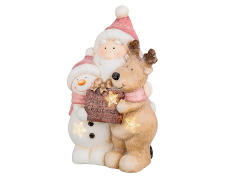 Фигурка с подсветкой Санта со снеговиком и оленем 38см